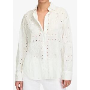 Madewell White Embroidered Oversized Button-Up Shirt NWT Size XS